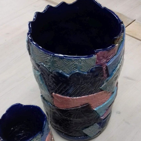 Blue patchwork vases